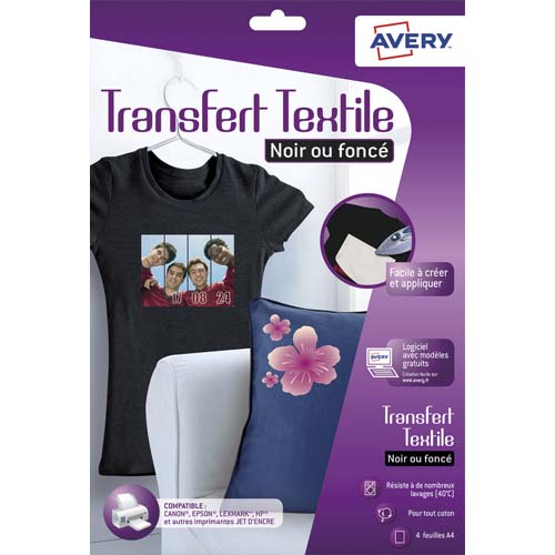 BOÎTE DE 4 FEUILLES TRANSFERTS POUR TEE-SHIRT NOIR OU FONCÉ - LOT DE 2