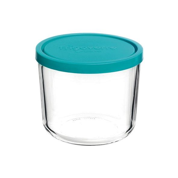 BOÎTE DE CONSERVATION RONDE HAUTE EN VERRE COUVERCLE PLASTIQUE TURQUOISE - BORMIOLI ROCCO - FRIGOVERRE