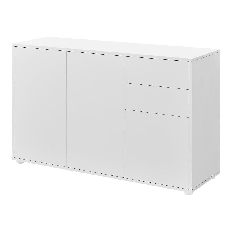 Buffet commode - meuble de rangement pratique avec 2 tiroirs et 3 portes - 117 cm - blanc mat - réf. 03_0005047_0