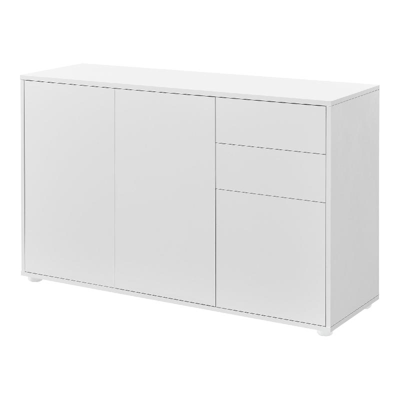 BUFFET COMMODE MEUBLE DE RANGEMENT PRATIQUE AVEC 2 TIROIRS 3 PORTES 117 CM BLANC MAT 03_0005047_0