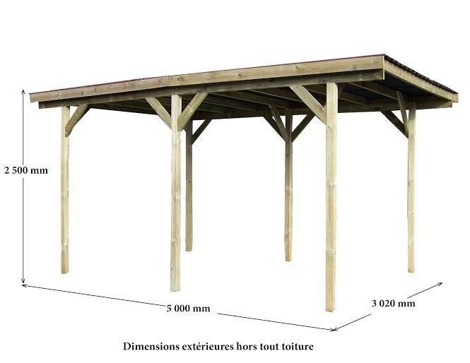 CARPORT AUTOCLAVÉ TOIT PLAT GROS POTEAUX