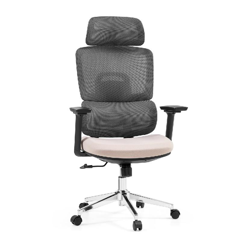 Chaise de bureau / Chaise pivotante Ergomy Pro en tissu maillé / Assise en tissu gris foncé / beige hjh OFFICE - gris polyester 670696_0