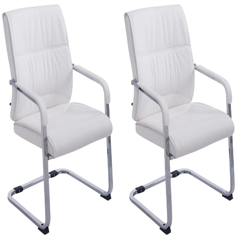 Décoshop26 - Lot de 2 fauteuils de bureau sans roulettes XXL jusqu'à 260 kg en PVC blanc et métal chromé 10_0002352 - blanc métal 3000250980470_0