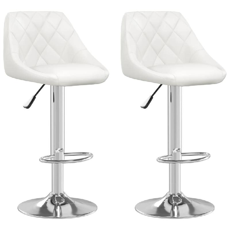 Décoshop26 - Lot de 2 tabourets de bar chaises hautes avec coutures losange siège en PVC blanc cadre en acier DEC029618 - blanc 3000257466793_0