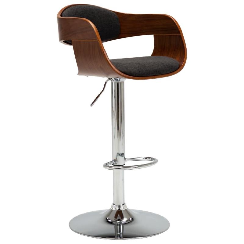 Décoshop26 - Tabouret de bar x1 chaise haute en bois courbé et tissu gris et métal DEC029471 - gris 3000257391828_0