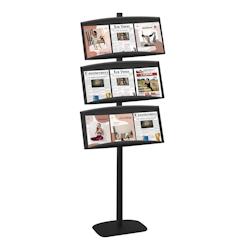 Présentoir vitrine presse Edimeta - aluminium noir, H 177 cm, 3 étagères métal réglables, modèle 214173MNR_0