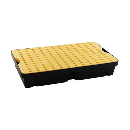 Grand plateau de rétention plastique 60 litres - caillebotis jaune, compatible produits chimiques_0