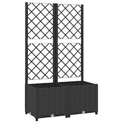 Helloshop26 - Jardinière bac lit surélevé plantes fleurs terrasse jardin avec treillis 80 x 40 x 136 cm PP noir 02_0038308 - 3000214210094_0