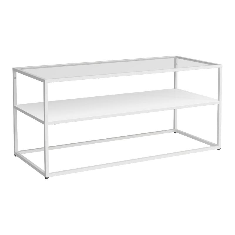 Helloshop26 - Table basse console d'appoint avec étagère acier verre trempé 102 x 43 x 46 cm blanc mat 03_0010854 - 3000225444433_0