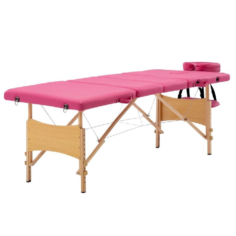 Helloshop26 - Table de massage pliable 4 zones bois rose 02_0001861 - rose Bois massif 3000089481537_0