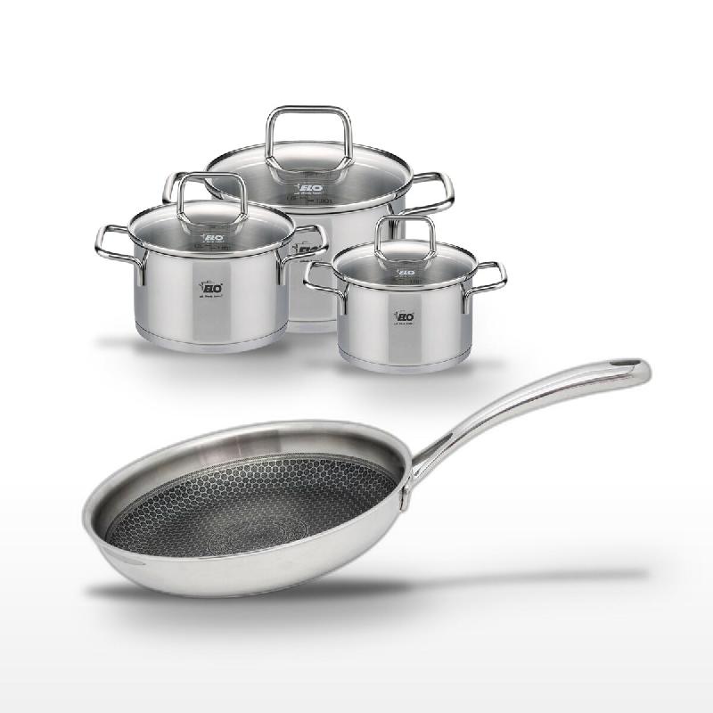 Lot de 3 Faitouts Elo Relief Evolution et Poêle 28 cm - gris inox 3176239957464_0