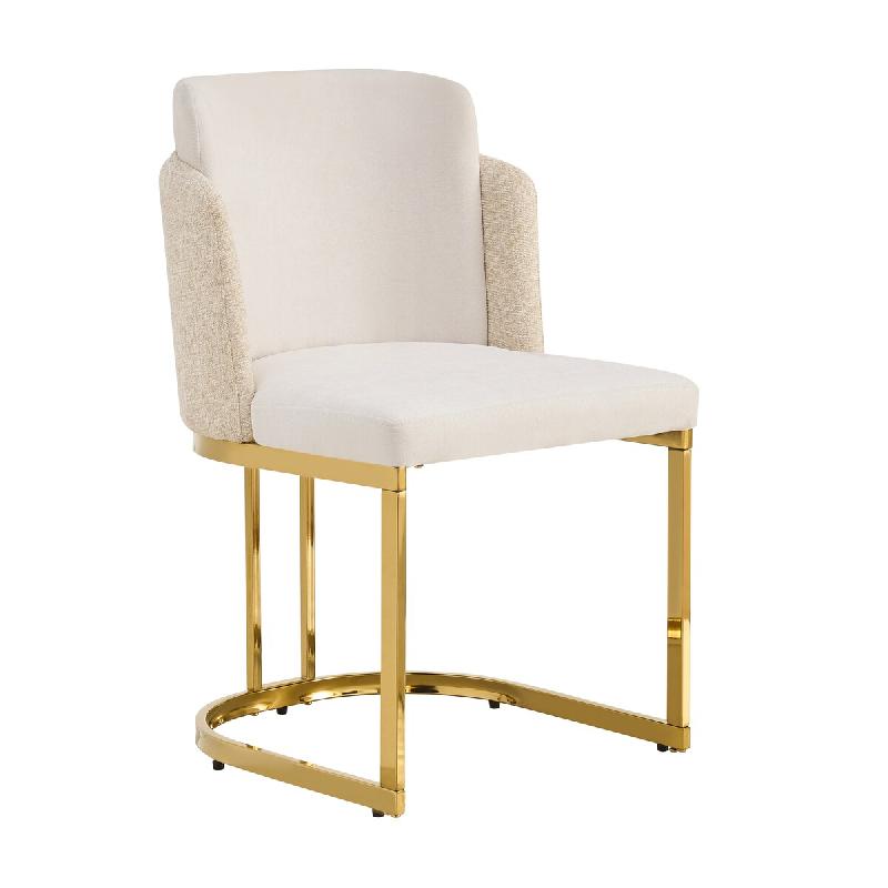 Merax Chaises de salle à manger lot de 2, chenille beige, chaises rembourrées à double dossier, pieds métalliques dorés, 150 kg - beige multi-mat_0