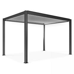 Oviala Business Pergola bioclimatique autoportée motorisée et éclairée 3 x4 x2,5m gris - gris aluminium 108380_0