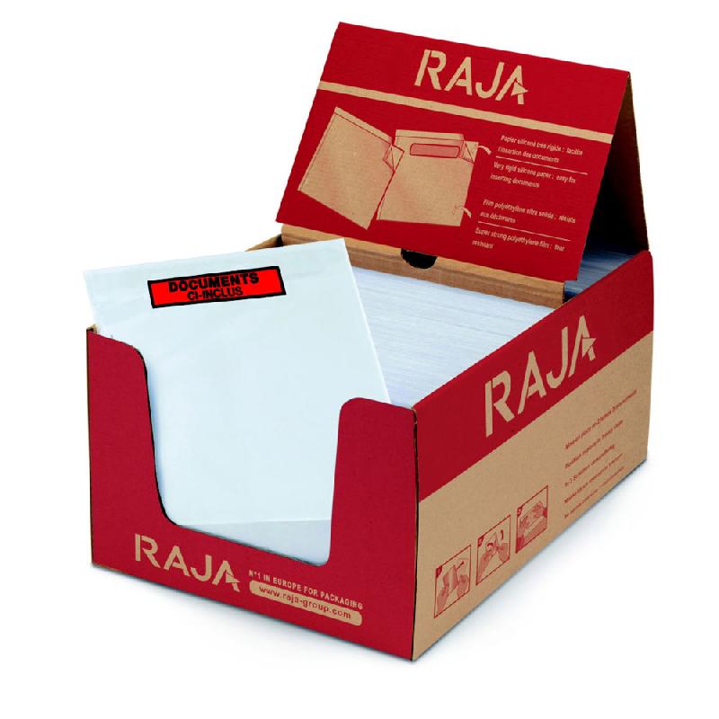 POCHETTE PORTE-DOCUMENTS RAJA ECO ADHESIVE - L.INT.225 X H.165 CM - POUR FORMAT A4 PLIE EN 2 - CARTON 1000 UNITES