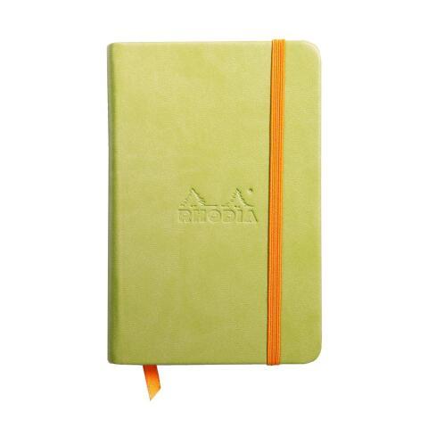 RHODIARAMA CARNET REMBORDÉ RIGIDE 9X14 CM 192 PAGES LIGNÉ PAPIER IVOIRE 90G FERMETURE ÉLASTIQUE - ANIS
