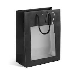 Sac luxe à fenêtre Natural Black kraft poignées papier 22+11x28cm par 100 - Gimex - noir 3700481688137_0