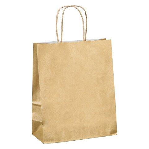 SACS BOUTIQUE KRAFT OR POIGNÉES TORSADÉES 22 X 18 X 8 CM - 50 SACS
