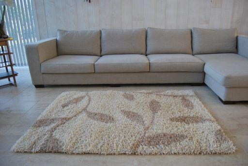 TAPIS SHAGGY BEIGE CRÈME MOTIFS FEUILLES 120X170CM