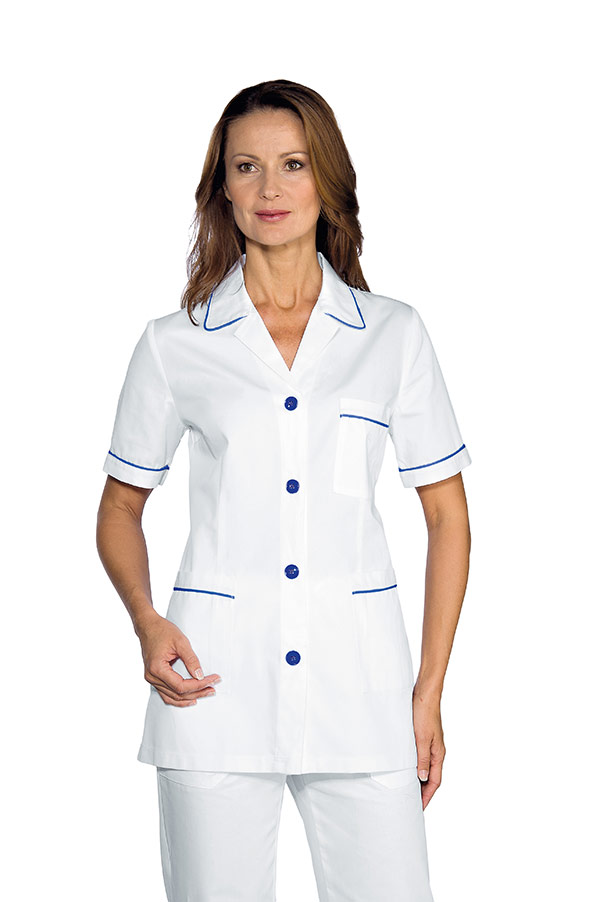 TUNIQUE MÉDICALE MANCHES COURTES GINEVRA BLANC BLEU CYAN 100% COTON
