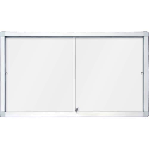 Vitrine d'intérieur - fond magnétique laqué blanc - portes coulissantes - cadre alu - capacité 15 feuilles A4_0