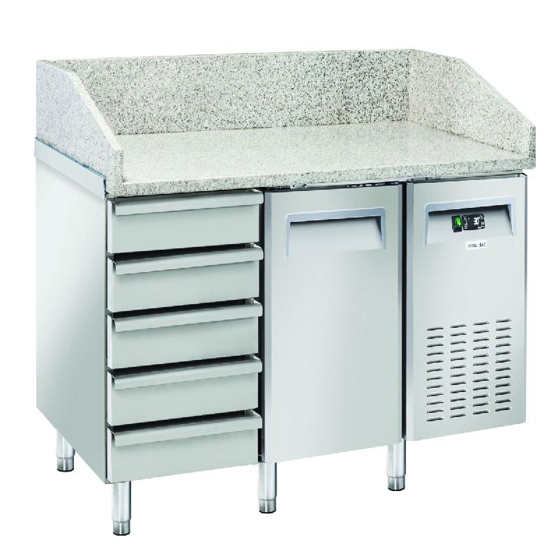 Banco pizza inox 1 porte + 5 tiroirs, plan en granit, dégivrage automatique, température +2/+8°C, 150×80×104 cm. CoolHead QZ16 - 1749_0