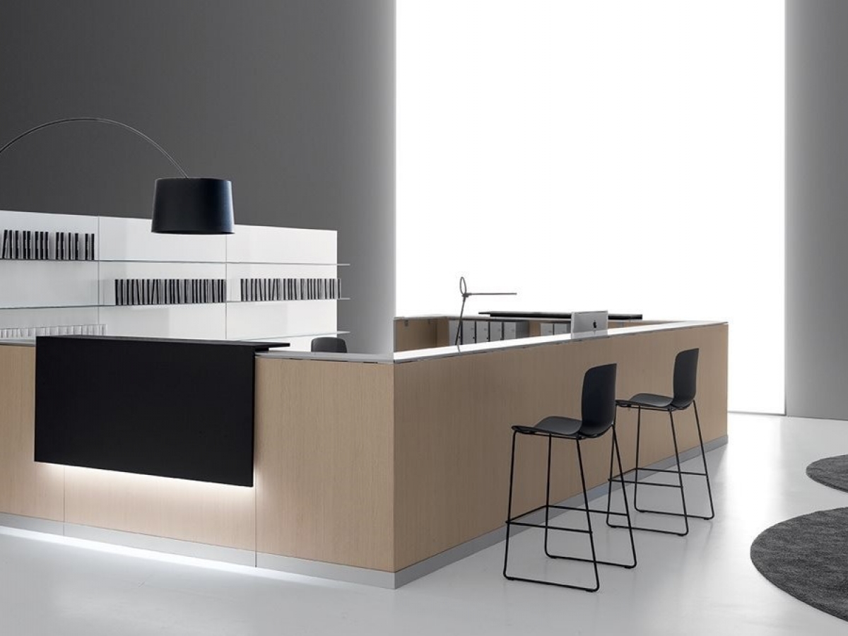 Banque d'accueil éclairée au design moderne et épuré - DV703 QUBO - Conception modulaire avec éclairage LED intégré_0
