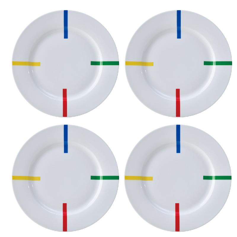 Benetton - Lot de 4 assiettes plates en porcelaine à motif rayé - transparent céramique BE159_0