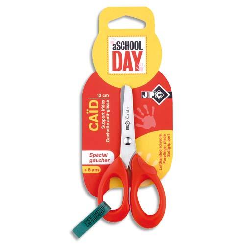 BLISTER CISEAUX CAID GAUCHER ROUGE 13CM POUR ENFANT LAME INOX, BOUTS ARRONDIS, GACHETTE ANTI-GLISS - LOT DE 8