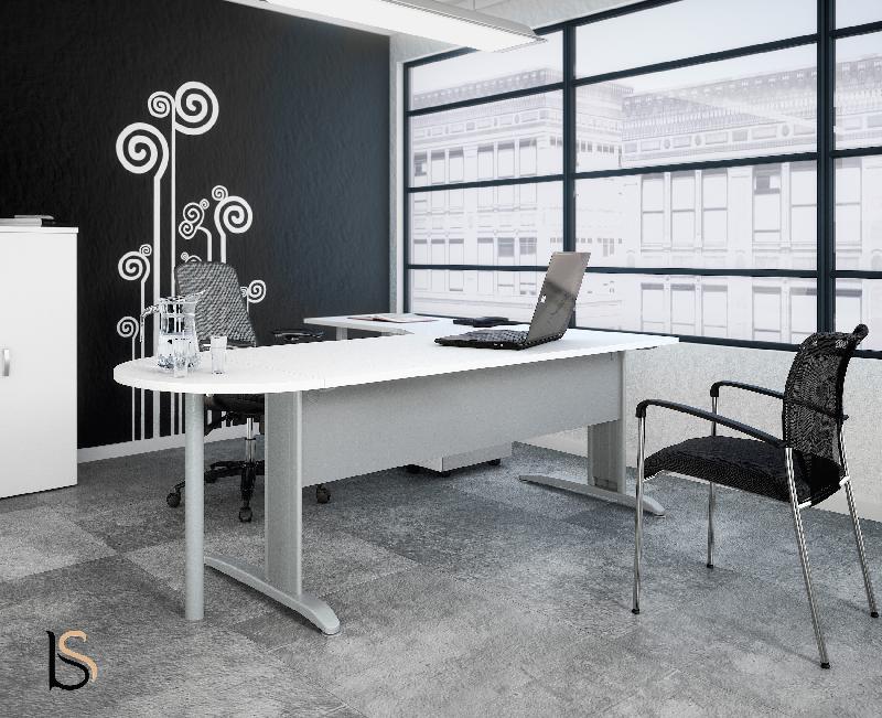 Bureau convivial Tono avec retour et ½ lune - Mobel Linea - Blanc, Gauche_0