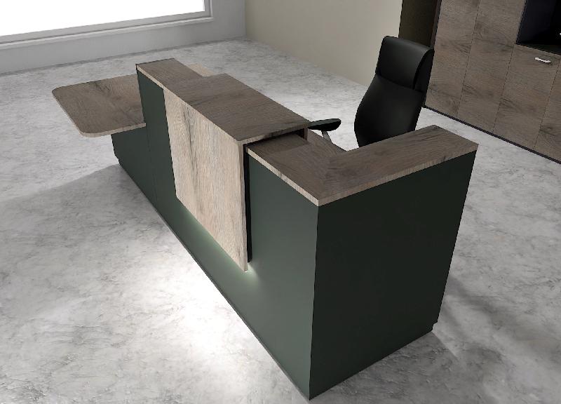 Comptoir d'accueil bi-colore avec PMR Delta et réhausse - Gauche, Noir, Oui, 262, Chêne grisé_0