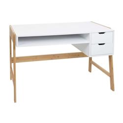 Décoshop26 - Bureau table d'ordinateur avec deux tiroirs 76x115x58 cm MDF blanc et bambou 04_0006058 - blanc 3000261622147_0