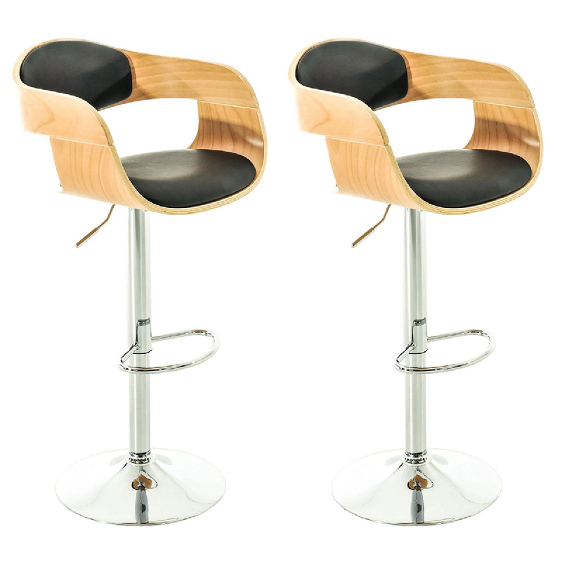 Décoshop26 - Lot de 2 tabourets de bar design scandinave en PVC noir et structure en bois couleur clair 10_0004246 - noir 3000252006727_0