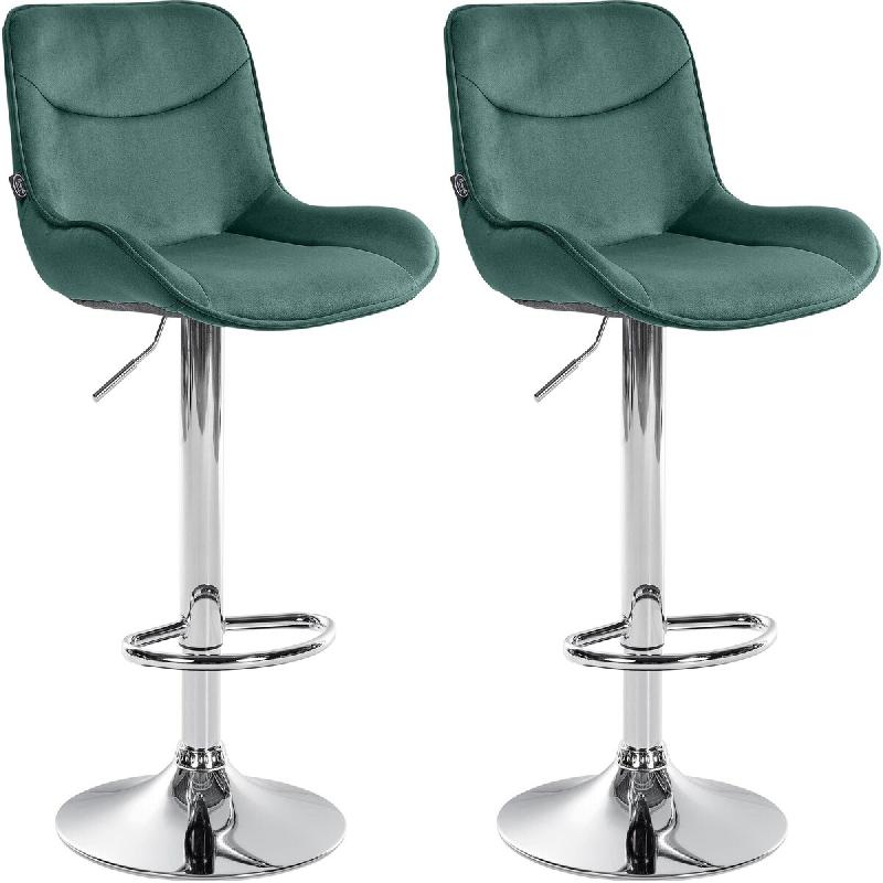 Décoshop26 - Lot de 2 tabourets de bar pivotant forme ergonomique surpiqûres décoratives en velours vert cadre en métal chromé 10_0006601 - méta_0