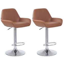 Décoshop26 - Lot de 2 tabourets de bar repose-pieds en forme d'arc en métal chromé assise en PVC marron clair 10_0004026 - marron 3000251898712_0