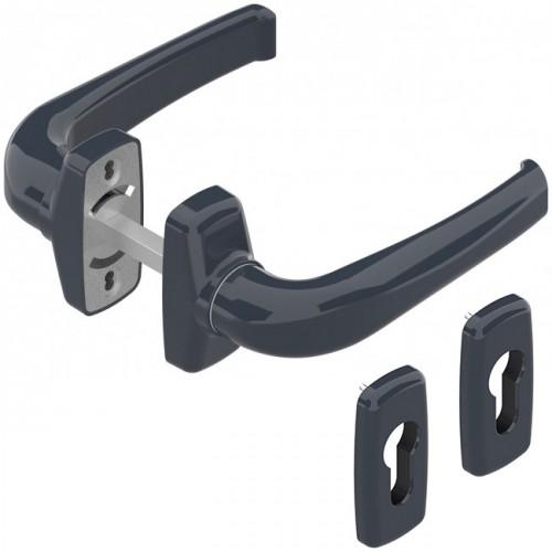 ENSEMBLE POIGNÉES SUR ROSACES ET ROSACES CLÉ I GRIS ANTHRACITE 7016 - MENUISERIE ALUMINIUM - CRYSTAL LA CROISÉE DS