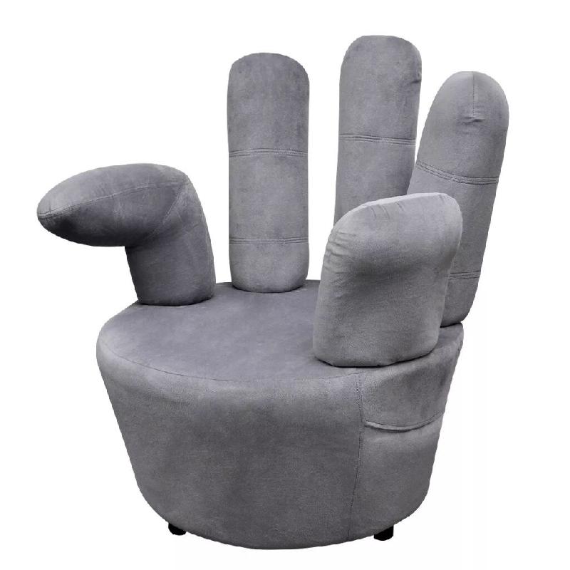 Helloshop26 - Fauteuil chaise siège lounge design club sofa salon en forme de main velours gris 1102068/3 - gris polyester 3000140447762_0