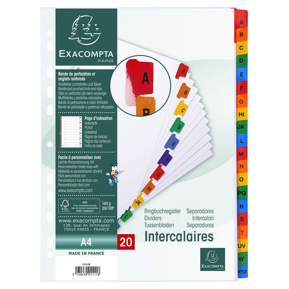 INTERCALAIRE ALPHABETIQUE EXACOMPTA - CARTE BLANCHE 170G - A4