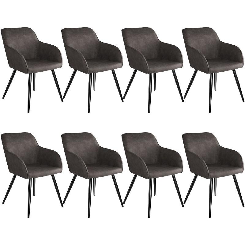 Lot de 8 chaises design élégant - pieds noirs, gris foncé, pour salon, cuisine et salle à manger - modèle 08_0000034_0