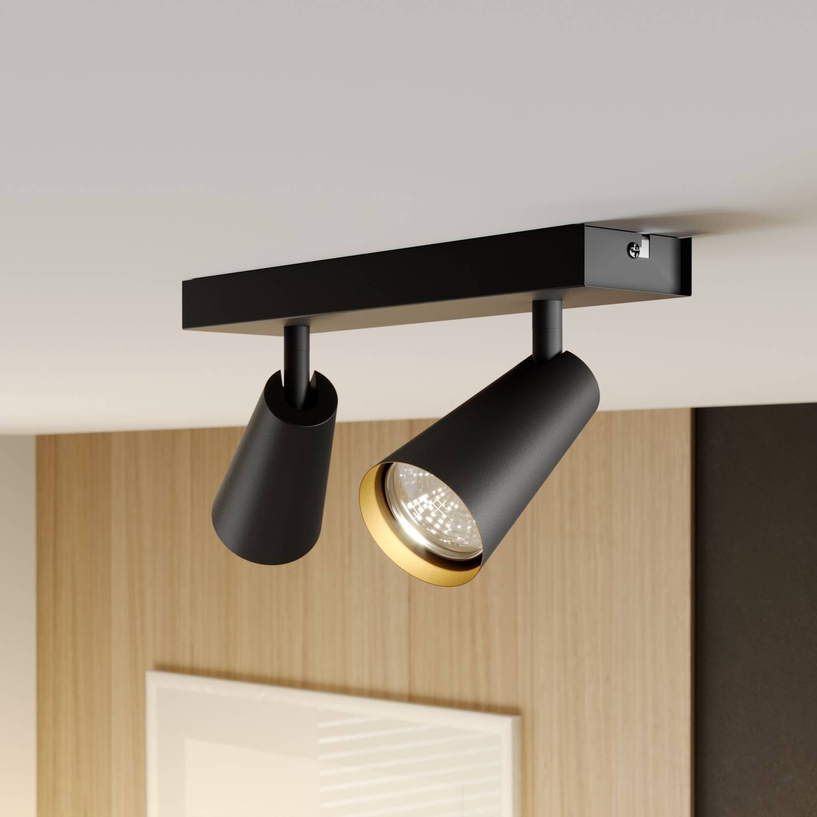 LUCANDE ANGELINA PLAFONNIER NOIR-DORÉ, À 2 LAMPES