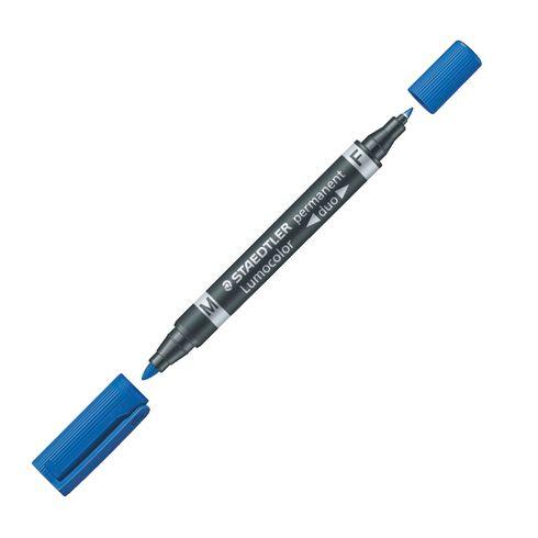 MARQUEUR PERMANENT STAEDTLER LUMOCOLOR DUO 348 POINTES PINCEAU 0,6 MM ET OGIVE 1,5 MM BLEU