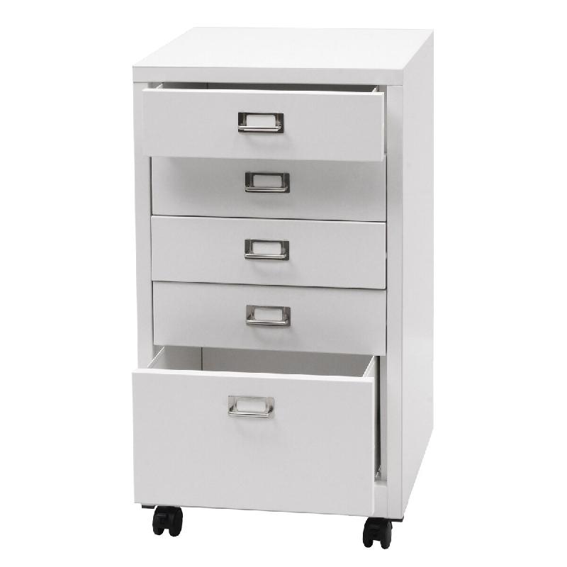 Mendler Caisson à roulettes HWC-L49, armoire à tiroirs Armoire à dossiers en acier, métal 75x40x41cm 5 tiroirs ~ blanc - blanc métal 99457_0