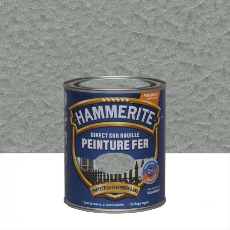 Peinture fer extérieur direct sur rouille HAMMERITE gris argent martelé 0.25 l_0