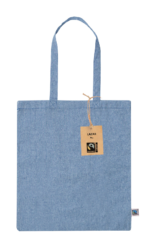 Sac à provisions - coton recyclé Fairtrade - équitable - anses longues - 120 g/m² - bleu_0