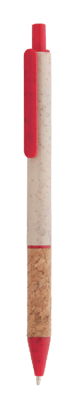 Stylo bille écologique en paille de blé - grip liège naturel - encre bleue - couleur rouge_0
