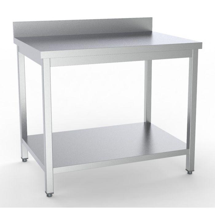 Table de travail inox adossé avec tablette - 1200x700x850 mm - 7333.0108_0