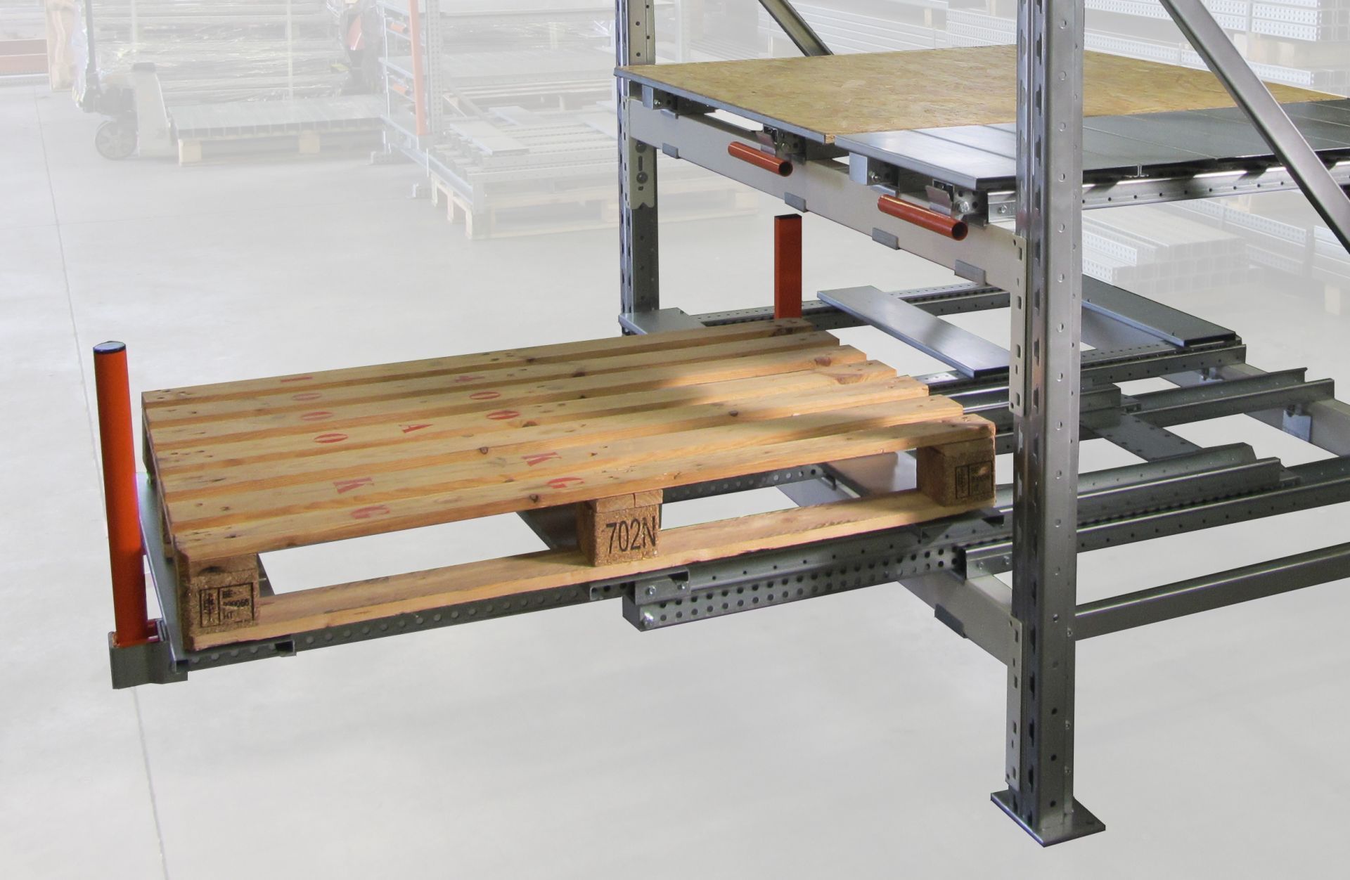 Tiroir à palette sur lisses basses de rayonnage - ouverture télescopique - STOCK3P - charge jusqu'à 900 kg_1