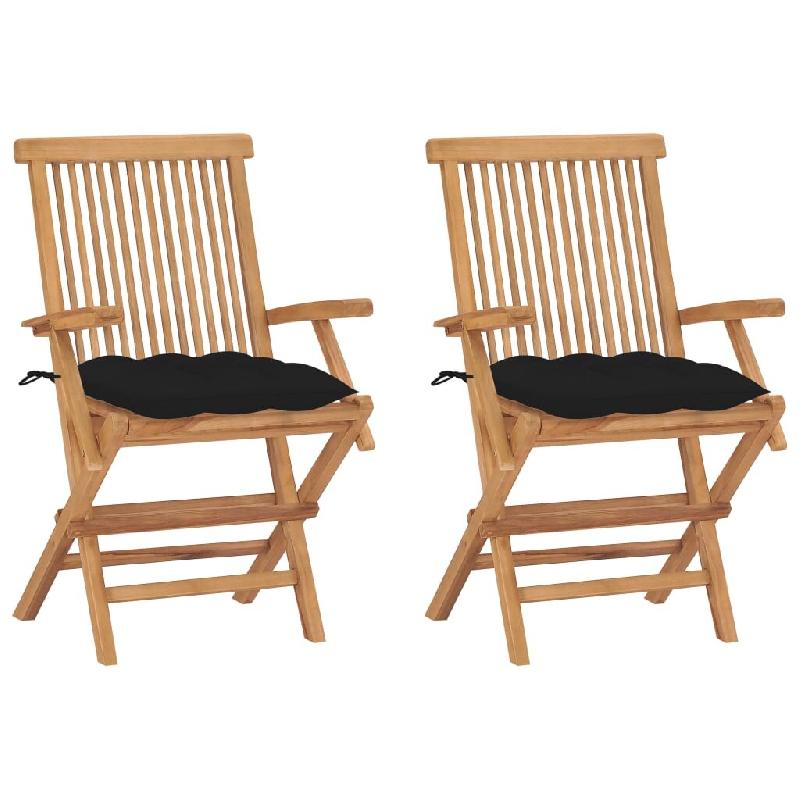 VidaXL Chaises De Jardin Avec Coussins Noir Lot De 2 Bois Teck Massif - noir 3062509_0