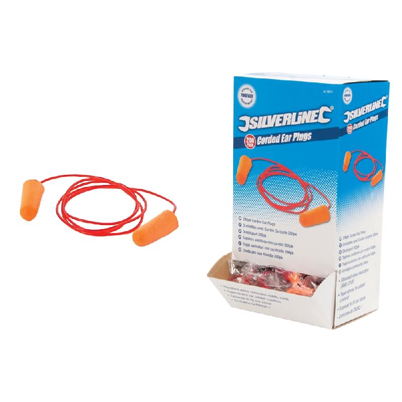 200 bouchons d'oreilles jetables à cordelette SNR 37 dB - Silverline 42767 - Conformes EN352-2_0