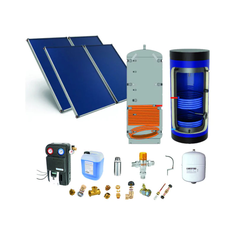 Astrea Pack F - SSC toiture plate 4 capteurs solaires, double ballon : chauffage 300L + sanitaire 200L - Thermador - PSOL2BCHECS432MP_0