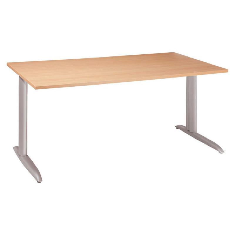 BUREAU DROIT ACTUAL - L. 180 X P. 80 CM - PLATEAU HETRE - PIEDS L ALUMINIUM